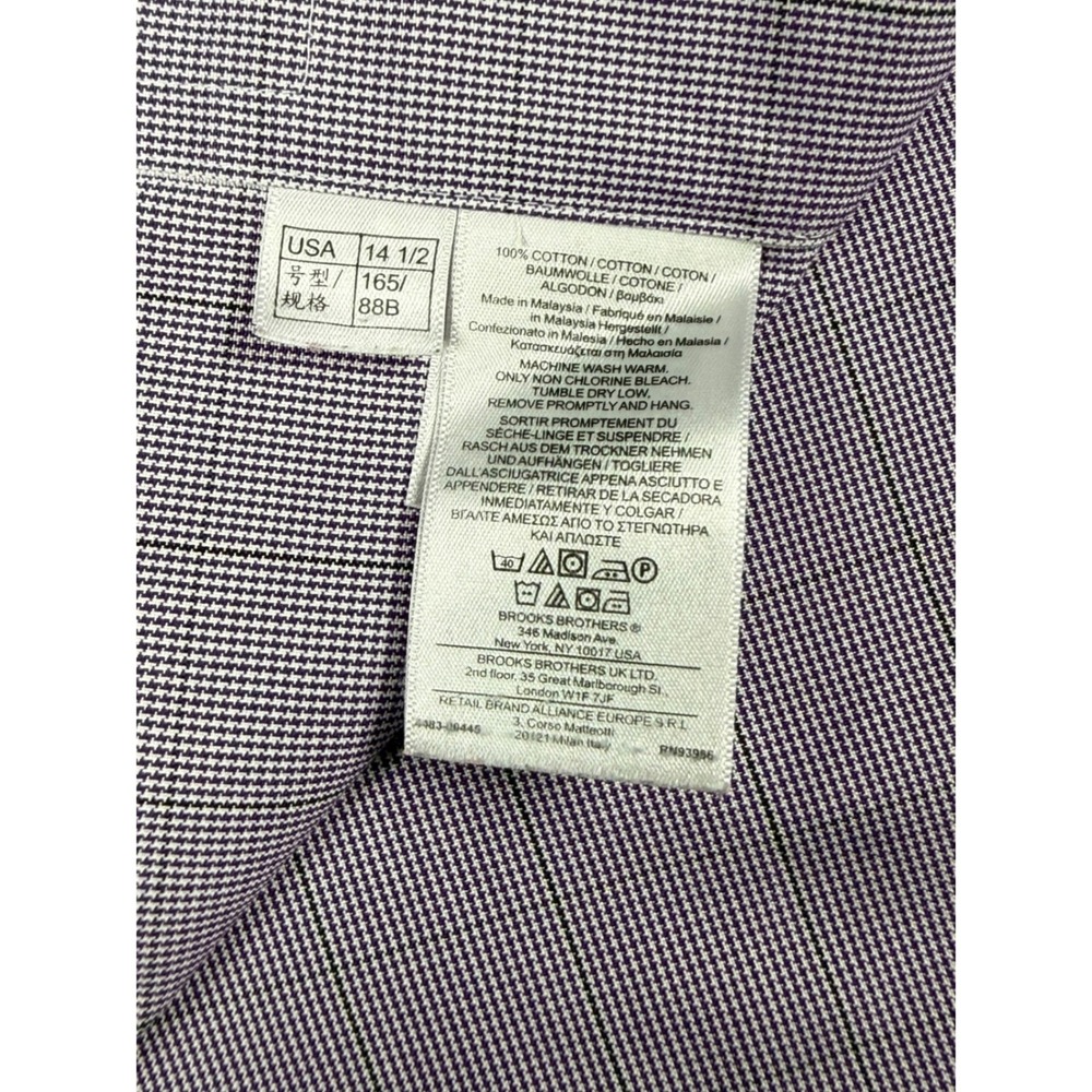 Brooks Brothers Classic Non-Iron Dress Shirt Purple White Micro Check 14.5 34 - Picture 7 of 9